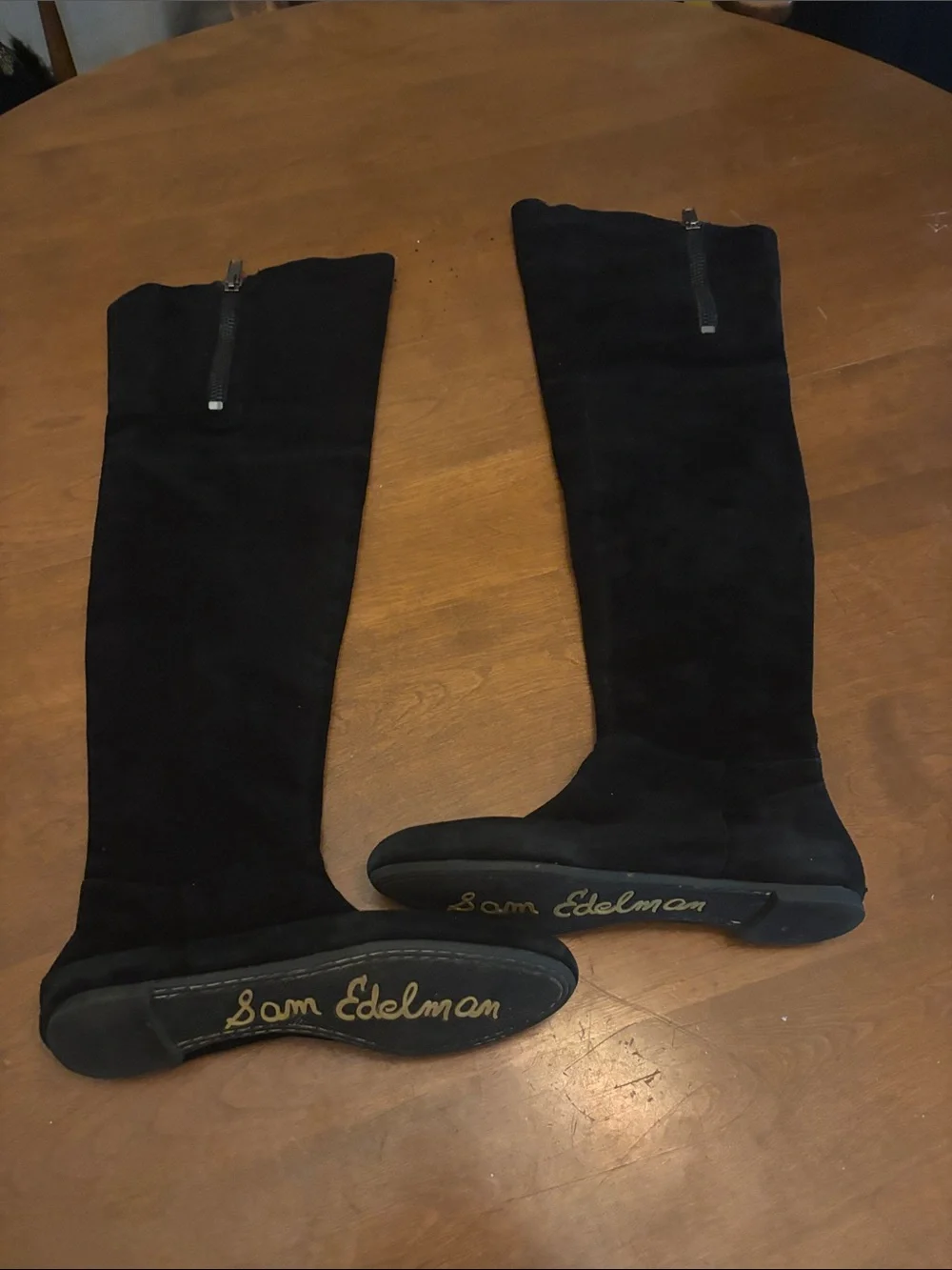 Sam Edelman S-James Black Suede Over The Knee Boots Flat Thigh High Size 9M 9